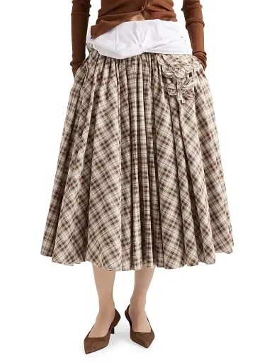 Prada Women's Embroidered Checked Poplin Dress - Beige Khaki - Size 8 | Thumbnail 4 Prada Women's Embroidered Checked Poplin Dress - Beige Khaki - Size 8 | Thumbnail 4
