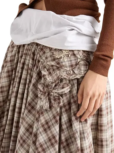 Prada Women's Embroidered Checked Poplin Dress - Beige Khaki - Size 8 | Thumbnail 6 Prada Women's Embroidered Checked Poplin Dress - Beige Khaki - Size 8 | Thumbnail 6