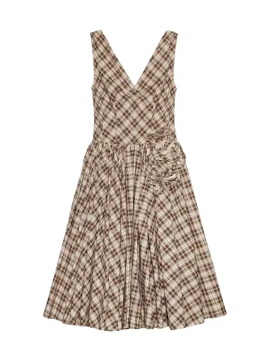 Prada Women's Embroidered Checked Poplin Dress - Beige Khaki - Size 8 | Thumbnail 1 Prada Women's Embroidered Checked Poplin Dress - Beige Khaki - Size 8 | Thumbnail 1