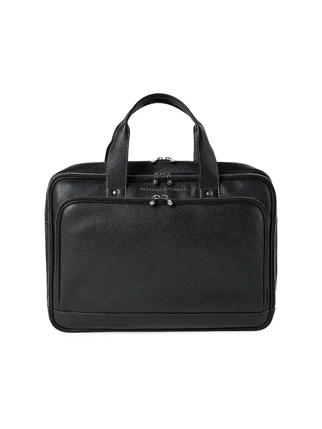 Brunello Cucinelli Men's Grained Calfskin Briefcase with Zipper