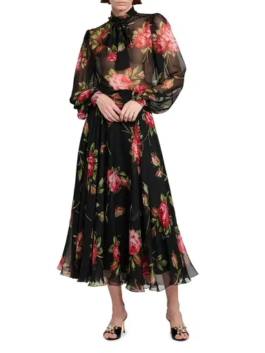 Dolce & Gabbana Women's Floral Silk Midi-Skirt - Bouquet Rose F Nero - Size 8 | Thumbnail 2