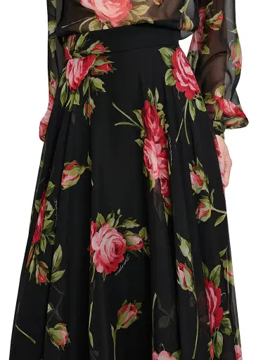 Dolce & Gabbana Women's Floral Silk Midi-Skirt - Bouquet Rose F Nero - Size 8 | Thumbnail 4