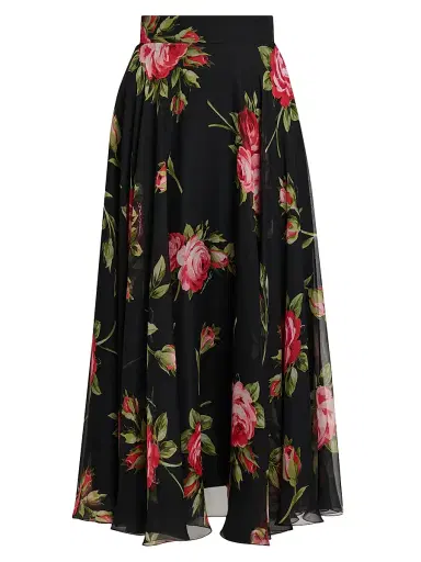 Dolce & Gabbana Women's Floral Silk Midi-Skirt - Bouquet Rose F Nero - Size 8 | Thumbnail 1