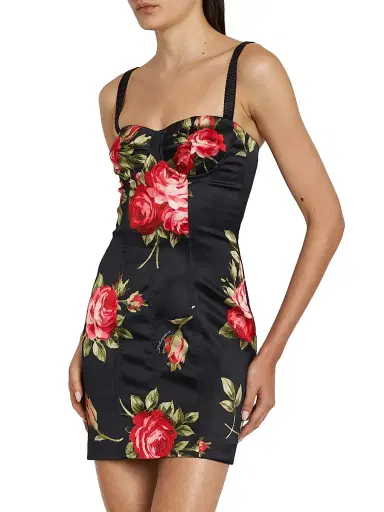 Dolce & Gabbana Women's Floral Bustier Minidress - Bouquet Rose F Nero - Size 12 | Thumbnail 2