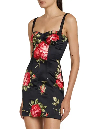 Dolce & Gabbana Women's Floral Bustier Minidress - Bouquet Rose F Nero - Size 12 | Thumbnail 3