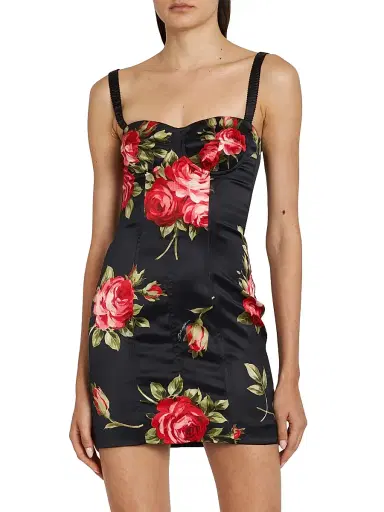 Dolce & Gabbana Women's Floral Bustier Minidress - Bouquet Rose F Nero - Size 12 | Thumbnail 1