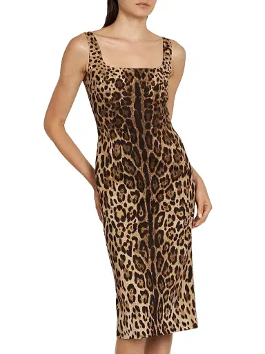 Dolce & Gabbana Women's Leopard-Print Stretch-Silk Midi-Dress - Leo New - Size 12 | Thumbnail 3