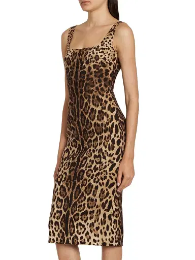 Dolce & Gabbana Women's Leopard-Print Stretch-Silk Midi-Dress - Leo New - Size 12 | Thumbnail 4