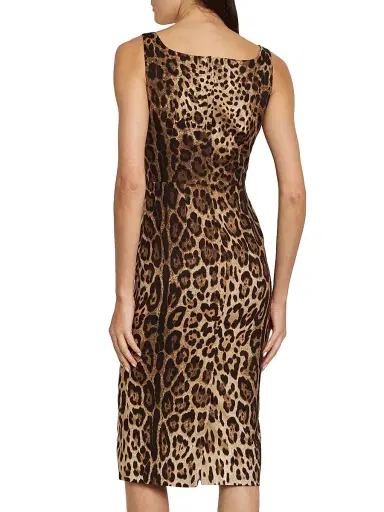 Dolce & Gabbana Women's Leopard-Print Stretch-Silk Midi-Dress - Leo New - Size 12 | Thumbnail 5