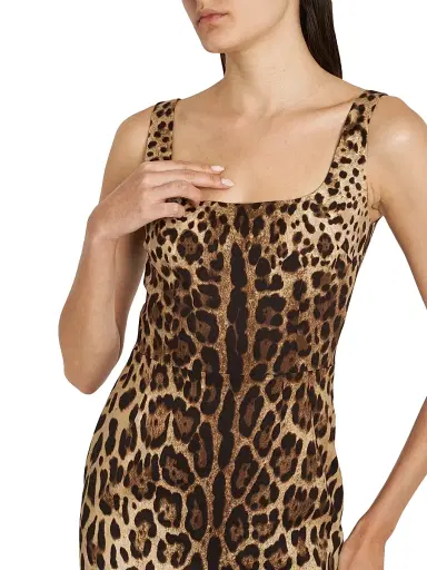 Dolce & Gabbana Women's Leopard-Print Stretch-Silk Midi-Dress - Leo New - Size 12 | Thumbnail 6