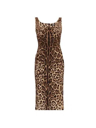 Dolce & Gabbana Women's Leopard-Print Stretch-Silk Midi-Dress - Leo New - Size 12 | Thumbnail 1