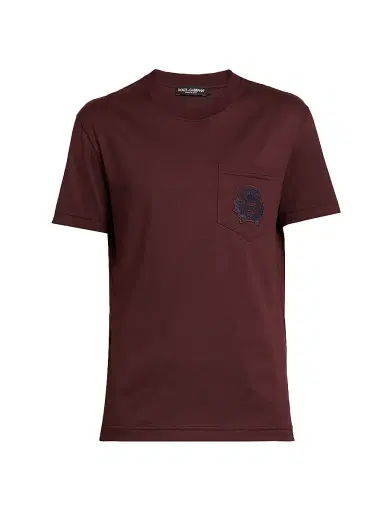 Dolce & Gabbana Men's Logo-Patch Cotton T-Shirt - Marrone Viola Scuro - Size 46 | Thumbnail 1 Dolce & Gabbana Men's Logo-Patch Cotton T-Shirt - Marrone Viola Scuro - Size 46 | Thumbnail 1