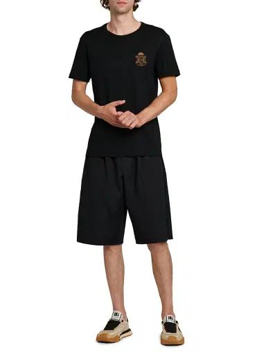 Dolce & Gabbana Men's Logo-Patch Cotton Drawstring Shorts - Nero - Size 38 | Thumbnail 2