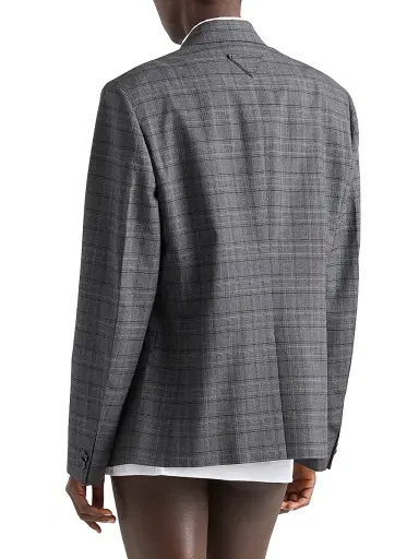 Prada Women's Single-Breasted Prince of Wales Checked Wool Jacket - Dark Grey - Size 6 | Thumbnail 3