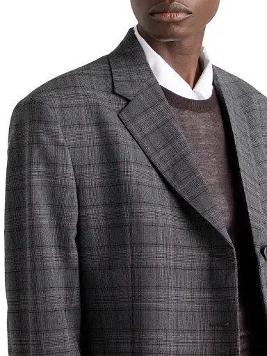 Prada Women's Single-Breasted Prince of Wales Checked Wool Jacket - Dark Grey - Size 6 | Thumbnail 4