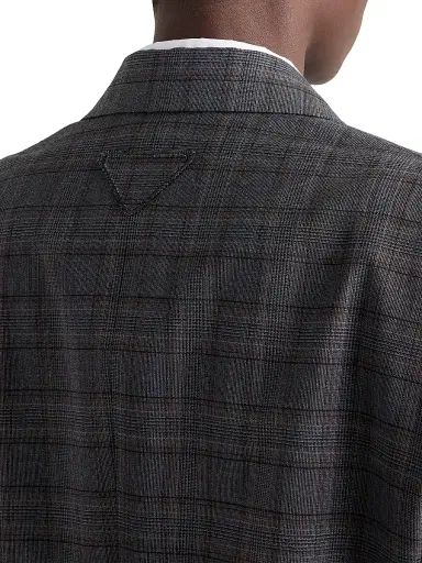Prada Women's Single-Breasted Prince of Wales Checked Wool Jacket - Dark Grey - Size 6 | Thumbnail 5