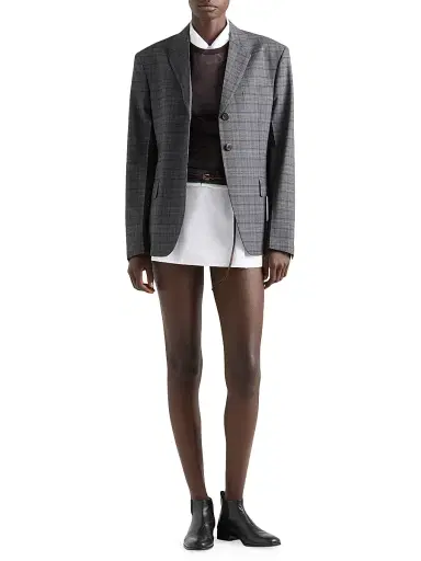 Prada Women's Single-Breasted Prince of Wales Checked Wool Jacket - Dark Grey - Size 6 | Thumbnail 7