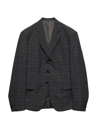 Prada Women's Single-Breasted Prince of Wales Checked Wool Jacket - Dark Grey - Size 6 | Thumbnail 1