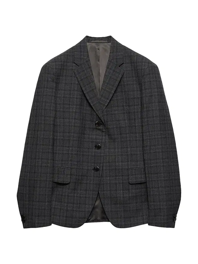 Prada Women's Single-Breasted Prince of Wales Checked Wool Jacket - Dark Grey
