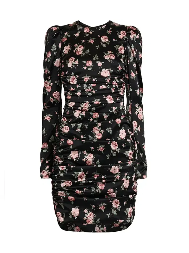 Dolce & Gabbana Women's Ruched Floral Stretch Silk Sheath Minidress - Rose Vintage F Nero