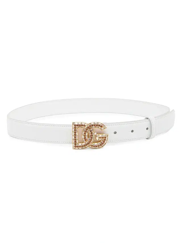Dolce & Gabbana Women's DG Logo Embellished Leather Belt - Bianco Ottico