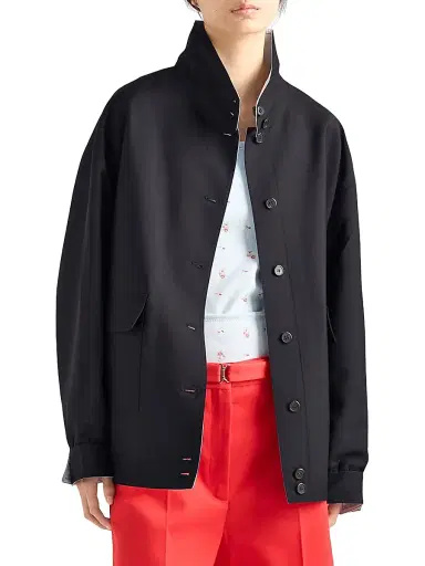Prada Women's Kid Mohair and Poplin Jacket - Blue - Size 10 | Thumbnail 2