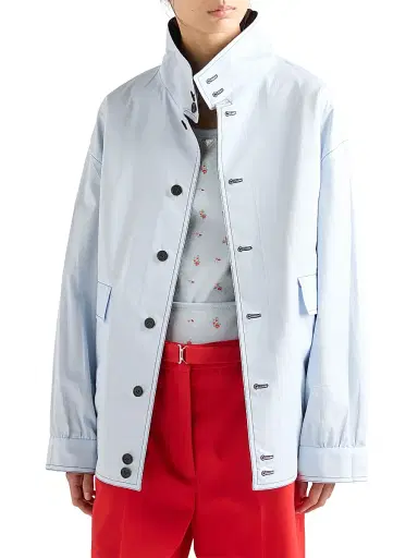 Prada Women's Kid Mohair and Poplin Jacket - Blue - Size 10 | Thumbnail 3