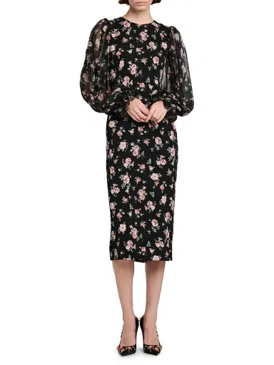 Dolce & Gabbana Women's Floral Silk-Blend Midi-Dress | Thumbnail 3