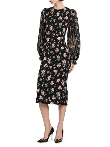 Dolce & Gabbana Women's Floral Silk-Blend Midi-Dress | Thumbnail 4