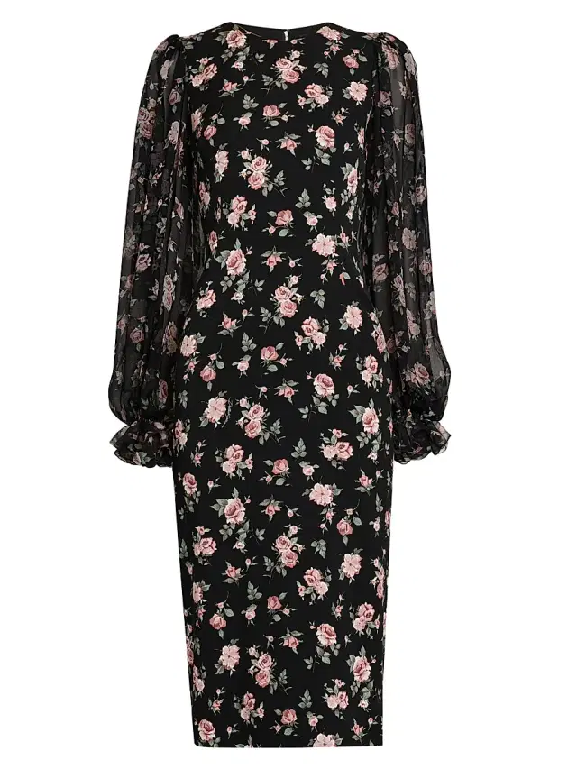 Women's Floral Silk-Blend Midi-Dress - Rose Vintage F Nero Women's Floral Silk-Blend Midi-Dress - Rose Vintage F Nero