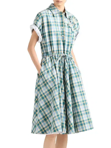 Prada Women's Embroidered Checked Cotton Dress - Size 10 | Thumbnail 2 Prada Women's Embroidered Checked Cotton Dress - Size 10 | Thumbnail 2