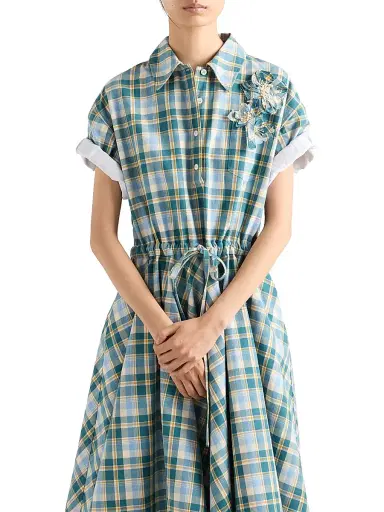 Prada Women's Embroidered Checked Cotton Dress - Size 10 | Thumbnail 4 Prada Women's Embroidered Checked Cotton Dress - Size 10 | Thumbnail 4