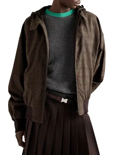 Prada Women's Prince of Wales Checked Wool Jacket - Brown - Size 6 | Thumbnail 2