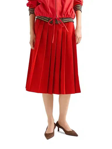 Prada Women's Pleated Gabardine Midi-Skirt - Red - Size 0 | Thumbnail 2