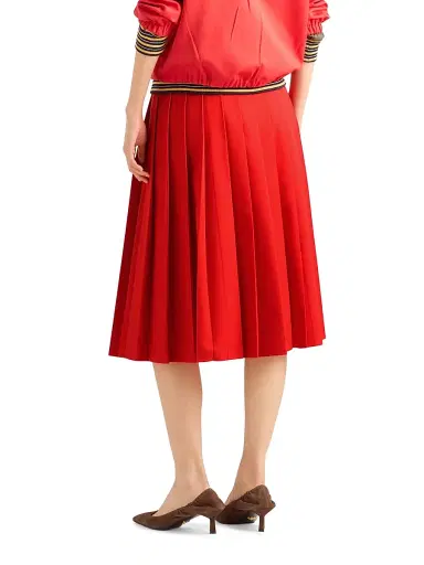 Prada Women's Pleated Gabardine Midi-Skirt - Red - Size 0 | Thumbnail 3