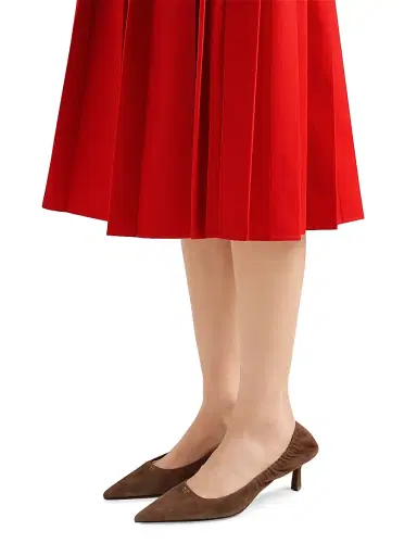 Prada Women's Pleated Gabardine Midi-Skirt - Red - Size 0 | Thumbnail 4