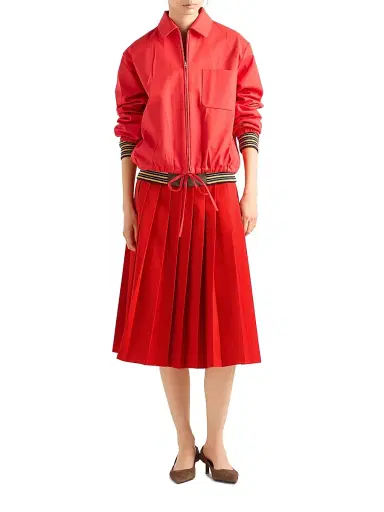 Prada Women's Pleated Gabardine Midi-Skirt - Red - Size 0 | Thumbnail 5