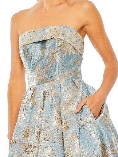 Mac Duggal Women's Petite Floral Brocade Fit & Flare Strapless Midi-Dress - Blue Multi - Size Petite 14 | Thumbnail 3