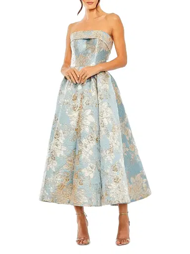 Mac Duggal Women's Petite Floral Brocade Fit & Flare Strapless Midi-Dress - Blue Multi - Size Petite 14 | Thumbnail 1