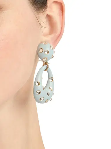 Oscar de la Renta Women's 24K-Gold-Plated, Enamel & Glass Clip-On Drop Earrings - Sky | Thumbnail 2 Oscar de la Renta Women's 24K-Gold-Plated, Enamel & Glass Clip-On Drop Earrings - Sky | Thumbnail 2