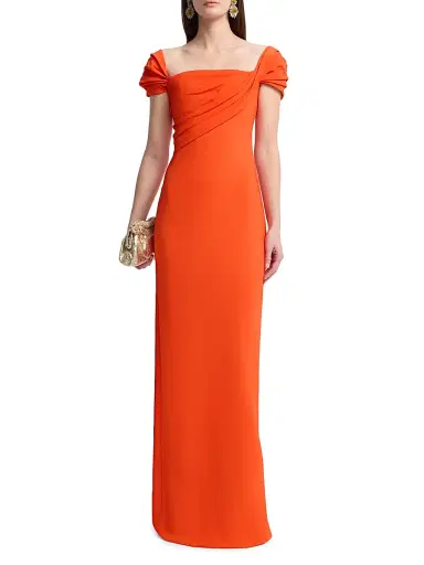 Oscar de la Renta Women's Cady Draped Cap-Sleeve Gown | Thumbnail 2 Oscar de la Renta Women's Cady Draped Cap-Sleeve Gown | Thumbnail 2