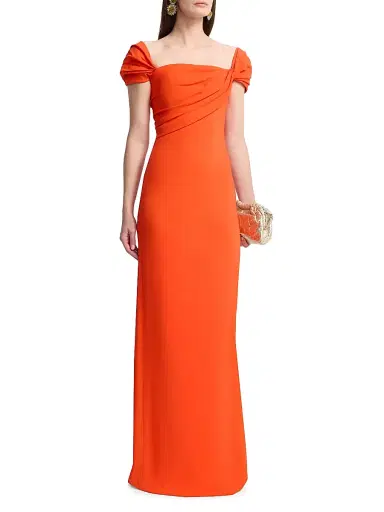 Oscar de la Renta Women's Cady Draped Cap-Sleeve Gown | Thumbnail 3 Oscar de la Renta Women's Cady Draped Cap-Sleeve Gown | Thumbnail 3