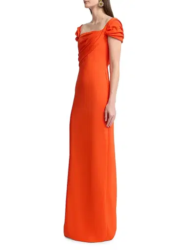 Oscar de la Renta Women's Cady Draped Cap-Sleeve Gown | Thumbnail 4 Oscar de la Renta Women's Cady Draped Cap-Sleeve Gown | Thumbnail 4