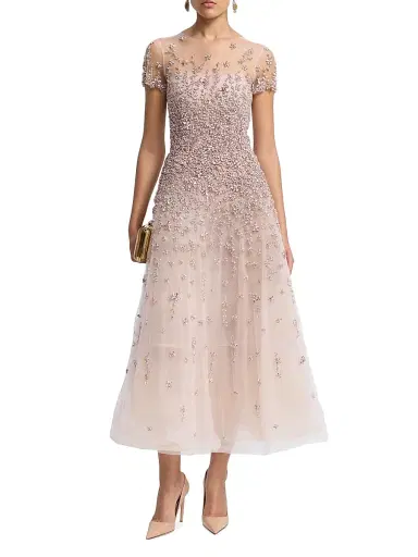 Oscar de la Renta Women's Crystal Floral Tulle Cocktail Dress - Tulip | Thumbnail 2