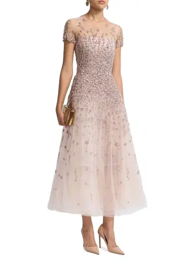 Oscar de la Renta Women's Crystal Floral Tulle Cocktail Dress - Tulip | Thumbnail 3
