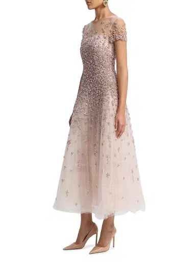 Oscar de la Renta Women's Crystal Floral Tulle Cocktail Dress - Tulip | Thumbnail 4