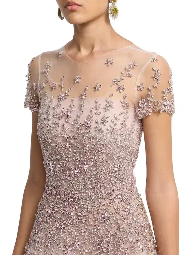 Oscar de la Renta Women's Crystal Floral Tulle Cocktail Dress - Tulip | Thumbnail 6