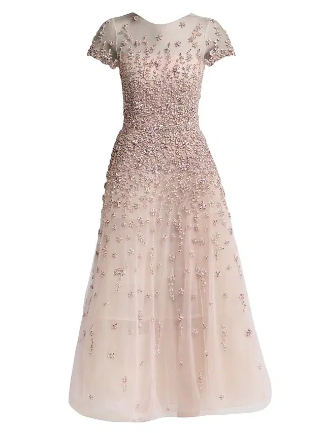 Women's Crystal Floral Tulle Cocktail Dress - Tulip