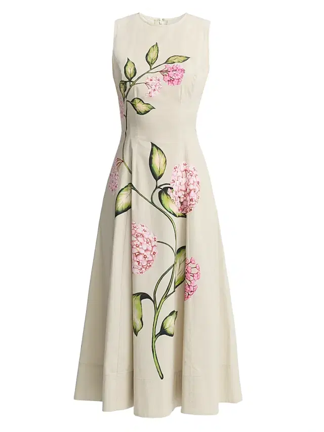 Women's Porcelain Flowers Poplin Cocktail Dress - Pink Oatmeal