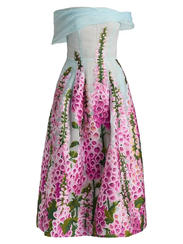 Women's Foxgloves-Embroidered Organza Off-the-Shoulder Dress - Lilac Sky